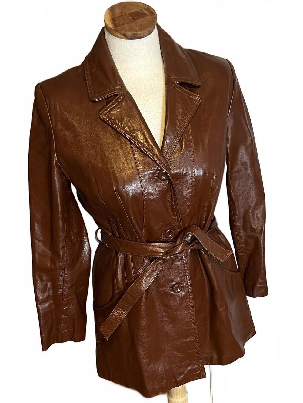 70s/80s Vintage Leather Jacket Womens M Cordovan Red Oxblood Cognac